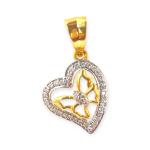 Gold Heart Shape Pendant in Butterfly Design with Zerkons